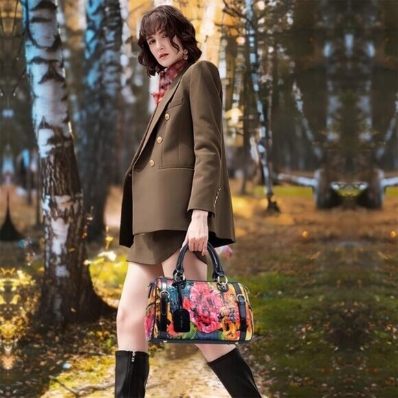 ⚡Women Doodle Genuine Leather Tote Handbag Clutch Purse Crossbody Bag - Picture 2 of 9